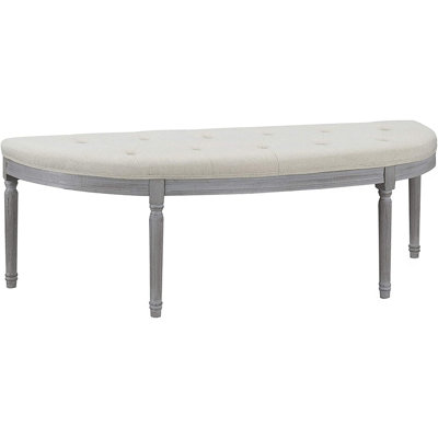 Coastal Button Tufted Light Beige Upholstered Bench With Weathered Gray Legs