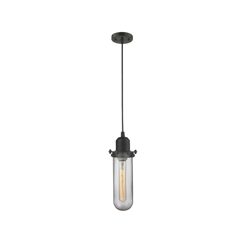 Luminaire suspendu pour une seule ampoule 1 lumières Mikell, Transparent, Bronze huilé