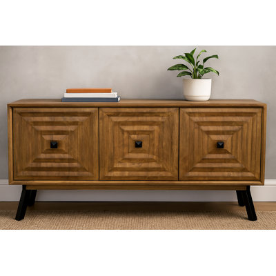Annie 3-Door Sideboard in Mid-Century Chestnut Finish on Solid Wood