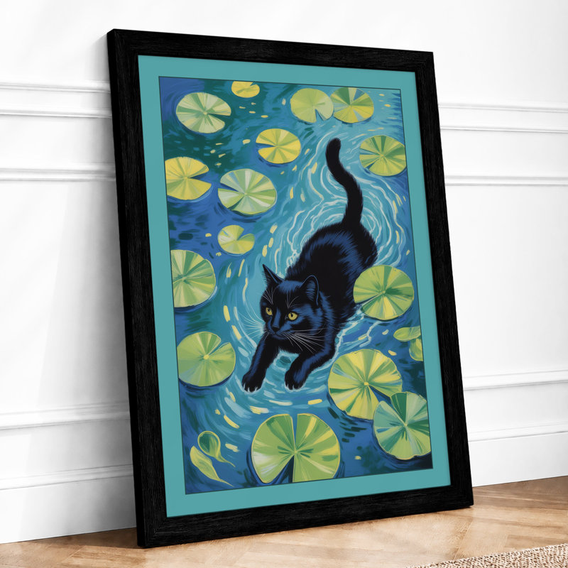 Floating Cat Whimsical - Print, A1 - 84.1 x 59.4 cm, Black
