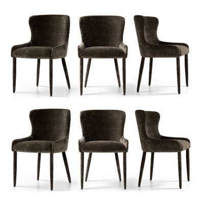 Chaises de salle à manger modernes à haut dossier en chenille avec accoudoirs encastrés