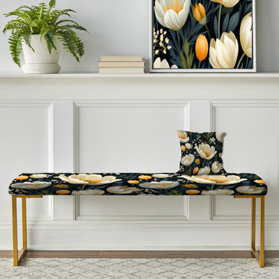 Banc floral rembourré or
