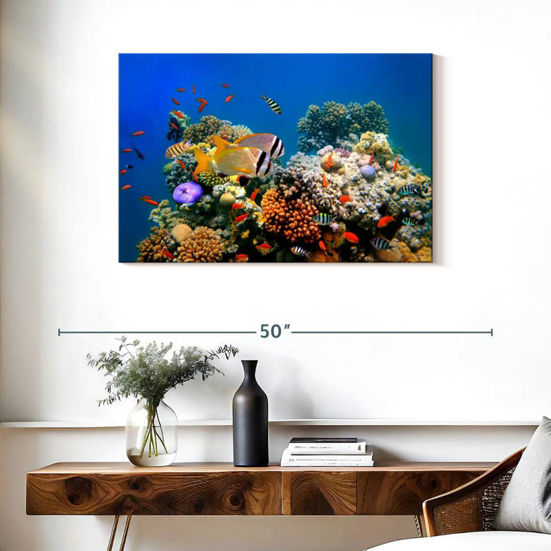 Aletra, poisson tropical et récif de corail, H 24 po x l 36 po