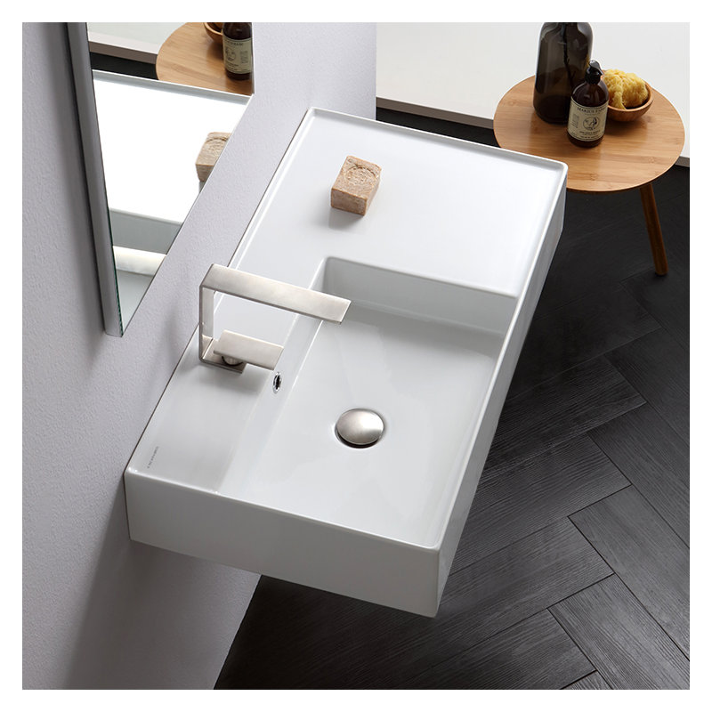 Scarabeo By Nameeks Teorema 17.32'' White Ceramic Rectangular Bathroom Sink with Overflow, One Hole