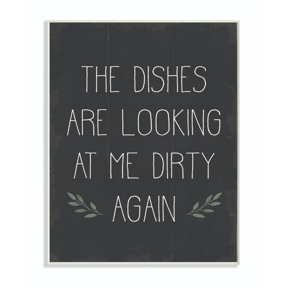 'Dishes Looking Dirty Funny Family Kitchen Word Design' - Textual Art Priint on Canvas Ebern Designs 