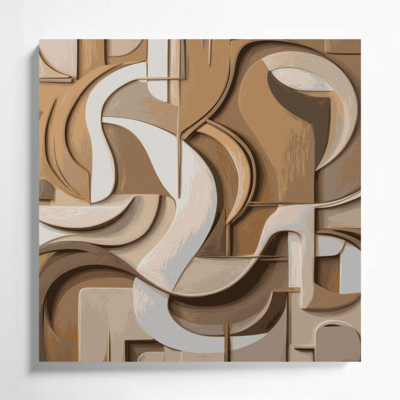 Art mural abstrait sur toile brune figurative, H 16 po x l 16 po