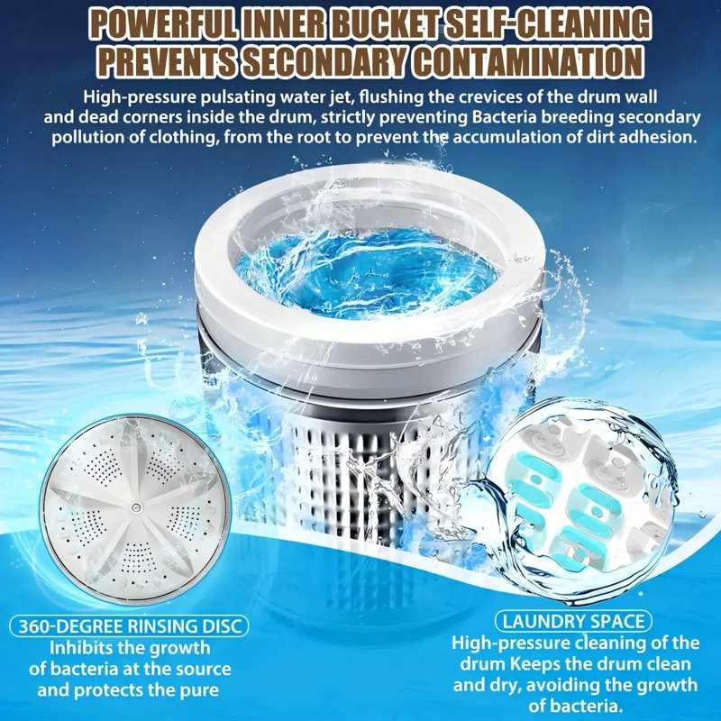 Portable Washing Machine, 17.8Lbs Capacity Full-Automatic Portable Washer, 2.4Cu.Ft Washer And Dryer Combo With Drain Pump, LED Display, 10 Programs & 8 Water Levels For Apartment Dorm RV