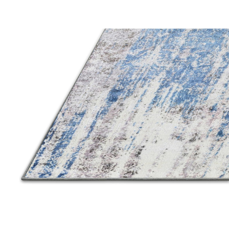 Tapis abstrait bleu / gris Contrada, Rectangle 5 pi x 7 pi