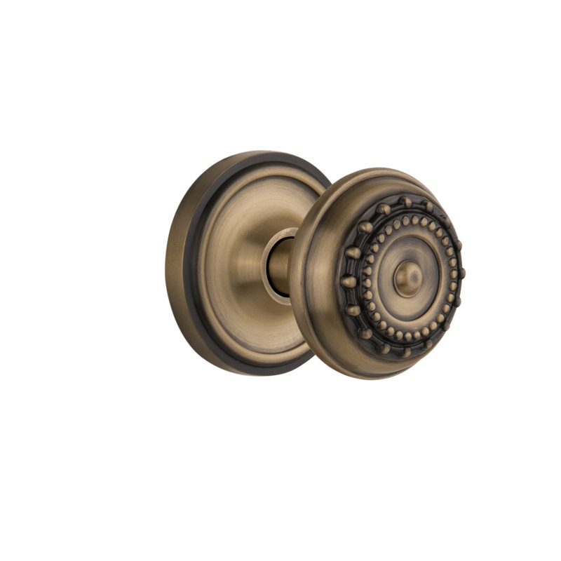 Classic Rosette with Meadows Door Knob, Antique Brass, 2-3/8"