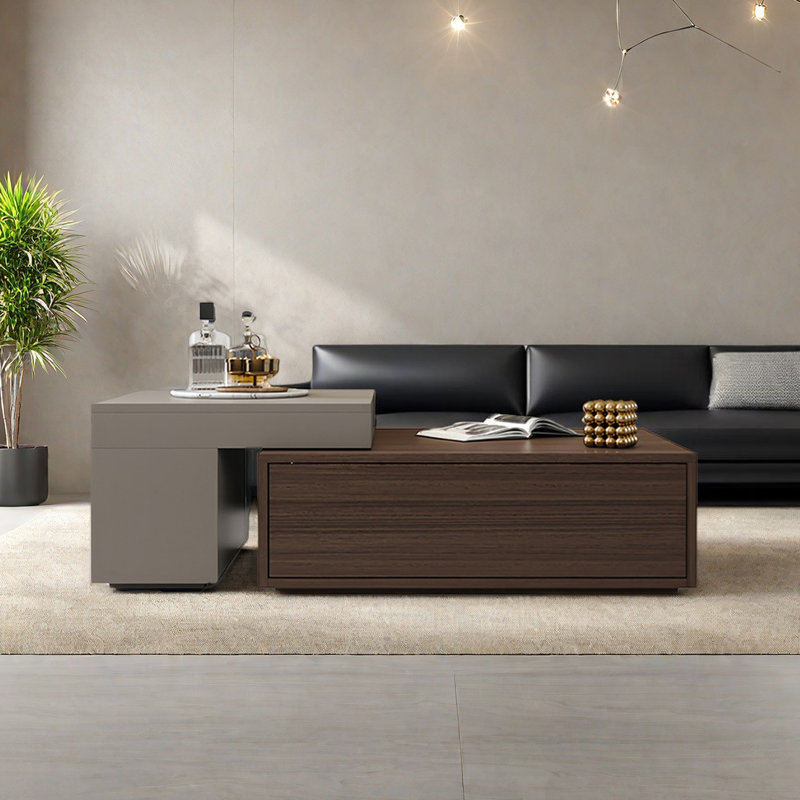 Table basse carrée de style luxueux, Bois brun foncé / kaki
