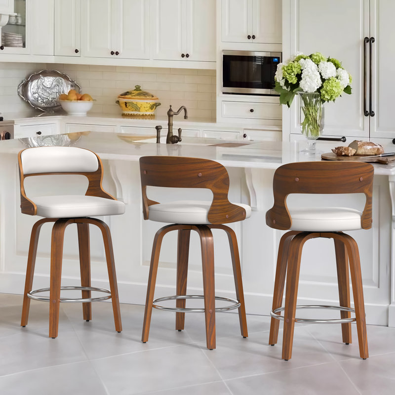 Carylon Swivel Upholstered Faux Leather Counter Stool, White