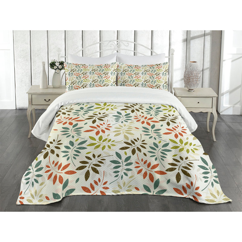Ambesonne Grunge Bedspread Set  Vintage Falling Leaves  Multicolor, King Coverlet / Bedspread + 2 Standard Shams