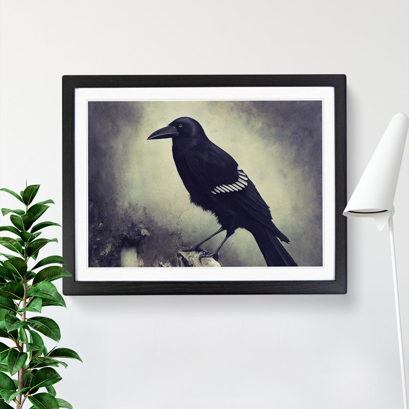 An Unusual Crow Bird - Single Picture Frame Print, 46cm H x 64cm W x 2cm D, Black Framed