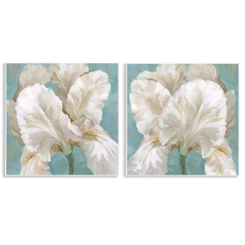 White Iris Flower 2 PC Wall Plaque Art Set by Nan