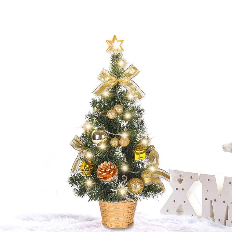 15.74" Tabletop Mini Christmas Tree, Gold