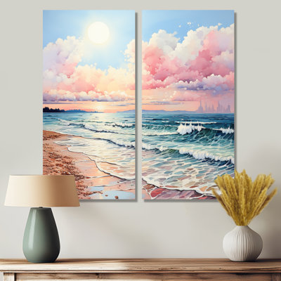 Pink Beach Breezes - Pink Art Prints On Canvas 2 Panels