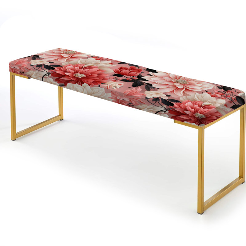 Pink And White Poppies Blossoming Grace - Floral Upholstered Gold Bench