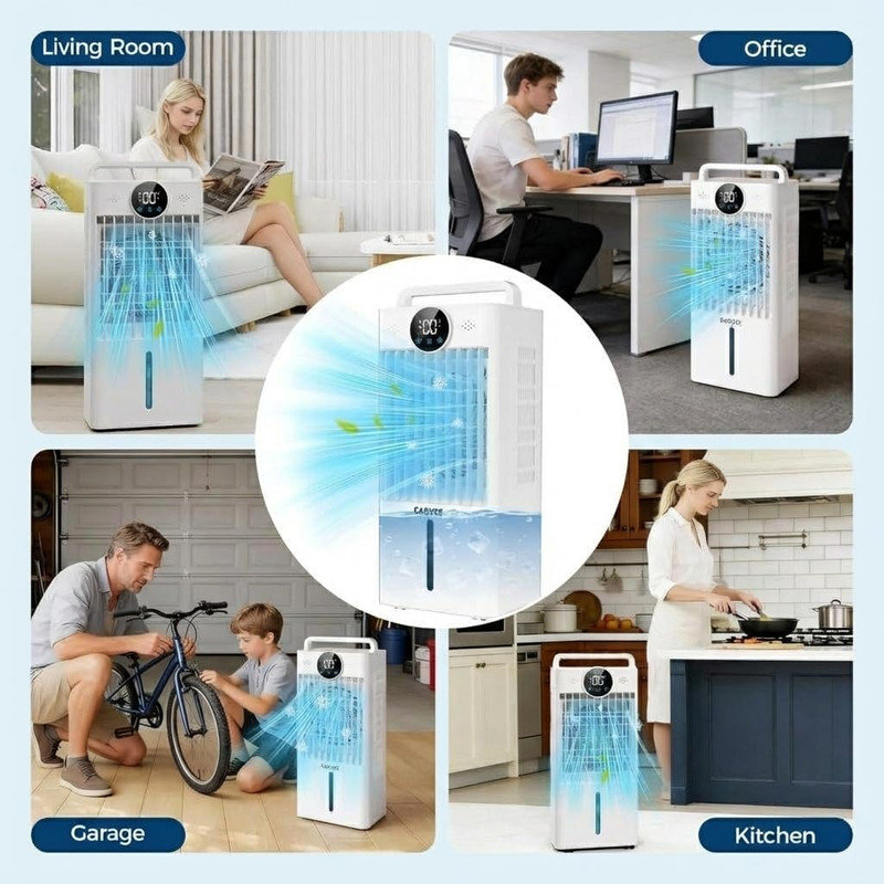Refroidisseur d'air par évaporation portable 10L avec télécommande et touche tactile, oscillation à 90 °, 3 vitesses, 45 W écoénergétique, aucun tuyau requis pour la chambre, la chambre à coucher, le bureau