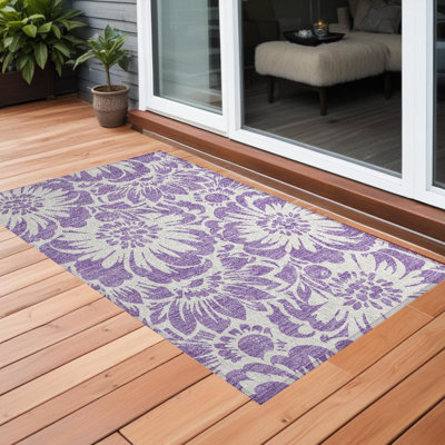 Tapis extérieur lavable antidérapant à motif floral mauve et ivoire 2 pi x 3 pi