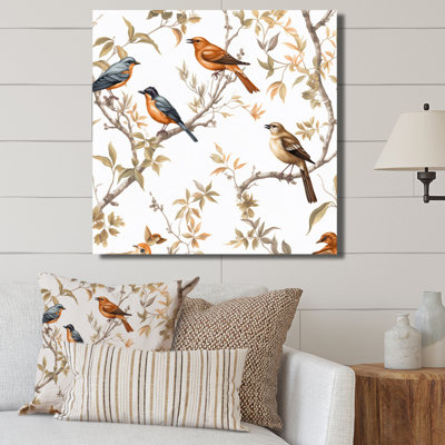 " Orange Green Birds On Trees "