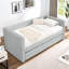 Lit de jour simple en tissu d'ameublement gris foncé et rembourré pour une maison moderne, optimisation de l'espace-1227600937