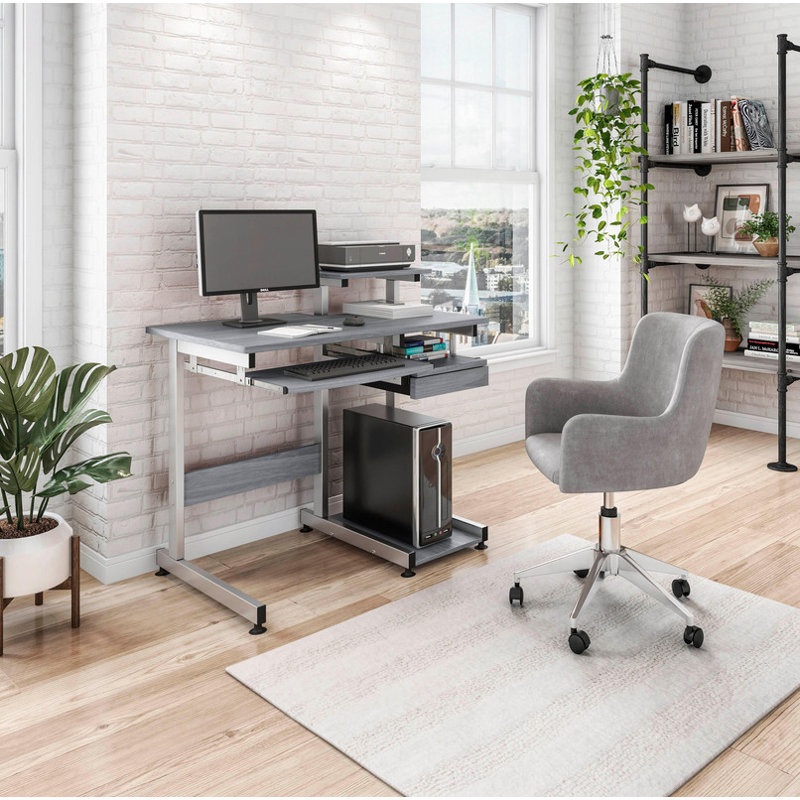 Techni Mobili Grey Computer Workstation - All-in-One Desk with Integrated Storage & Ergonomic Design, Gray