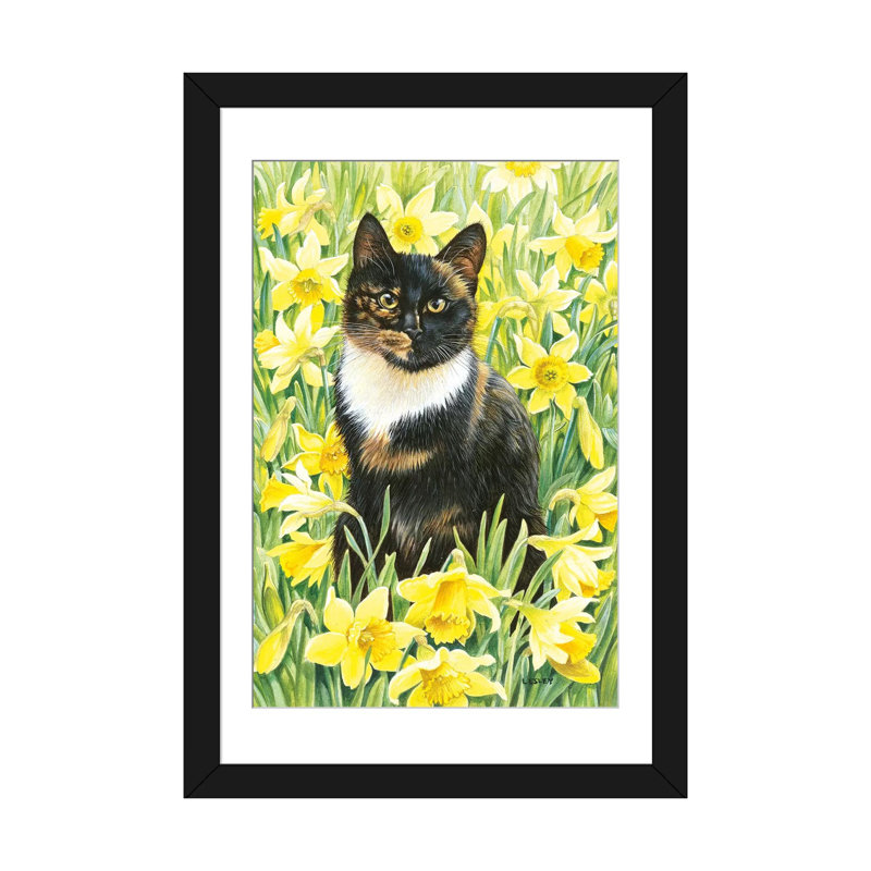 «Motley in Wild Daffodils», impression sur toile, H 32 po x l 24 po x P 1 po, Papier d'art encadré noir, Blanc
