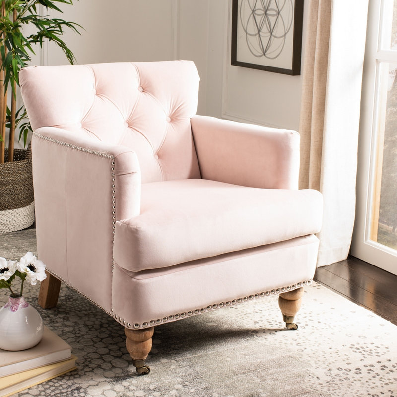 Atkison Upholstered Club Chair, Light Pink Velvet