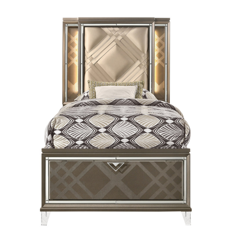 Lit simple avec rangement beige et champagne foncé