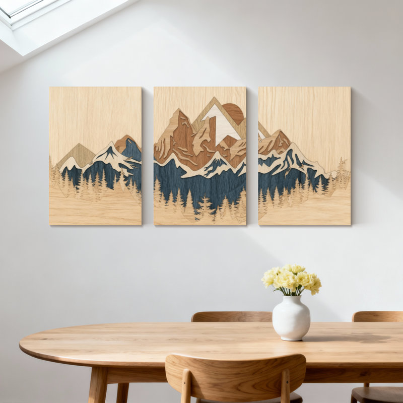«Landscape & Nature Mountain Range Forest Reflection», ensemble de 3 impressions sur toile, H 18 po x l 36 po