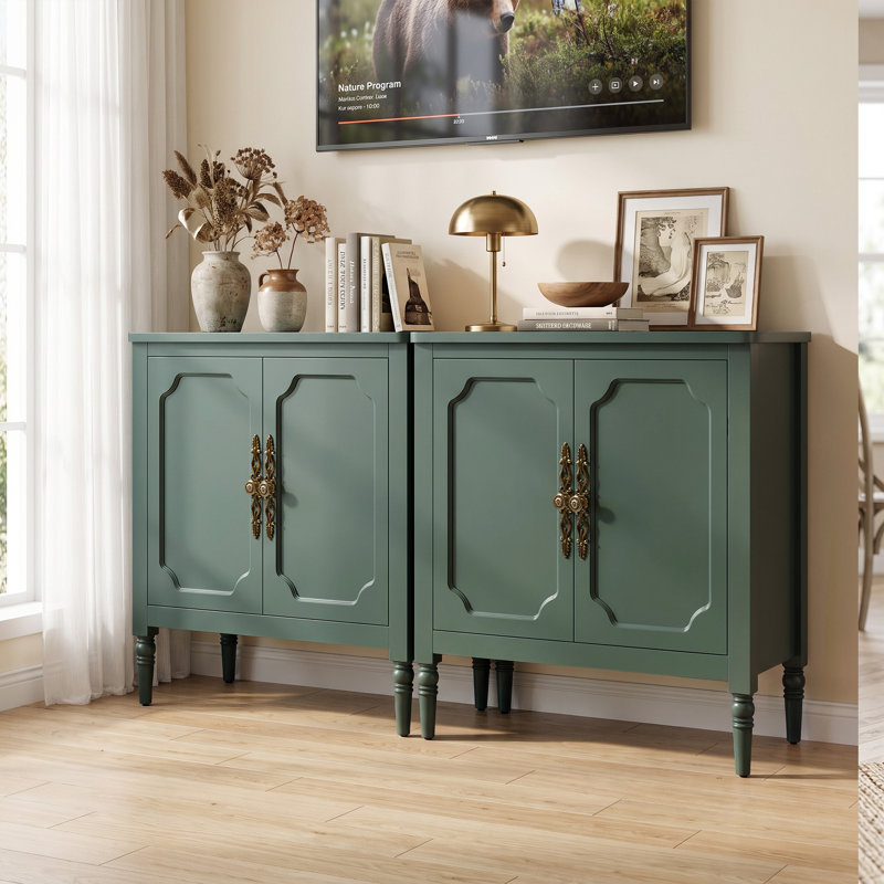Armoire d'appoint 63 "avec tablette réglable, buffet de rangement rétro pour le salon, Green