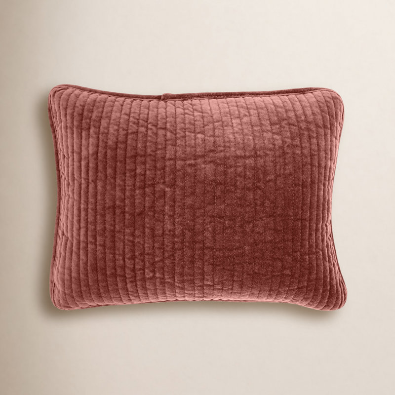 Stonewashed Velvet Cotton Quilted Modern Rustic 12x16 inch Boudoir Pillow, Salmon