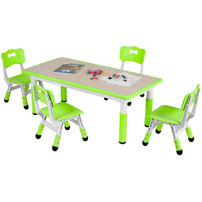 Kids Table and 4 Chair Set, Height Adjustable Toddler Table and Chair Set, Non-Slip Legs, Graffiti Desktop, Large Children Activity Table