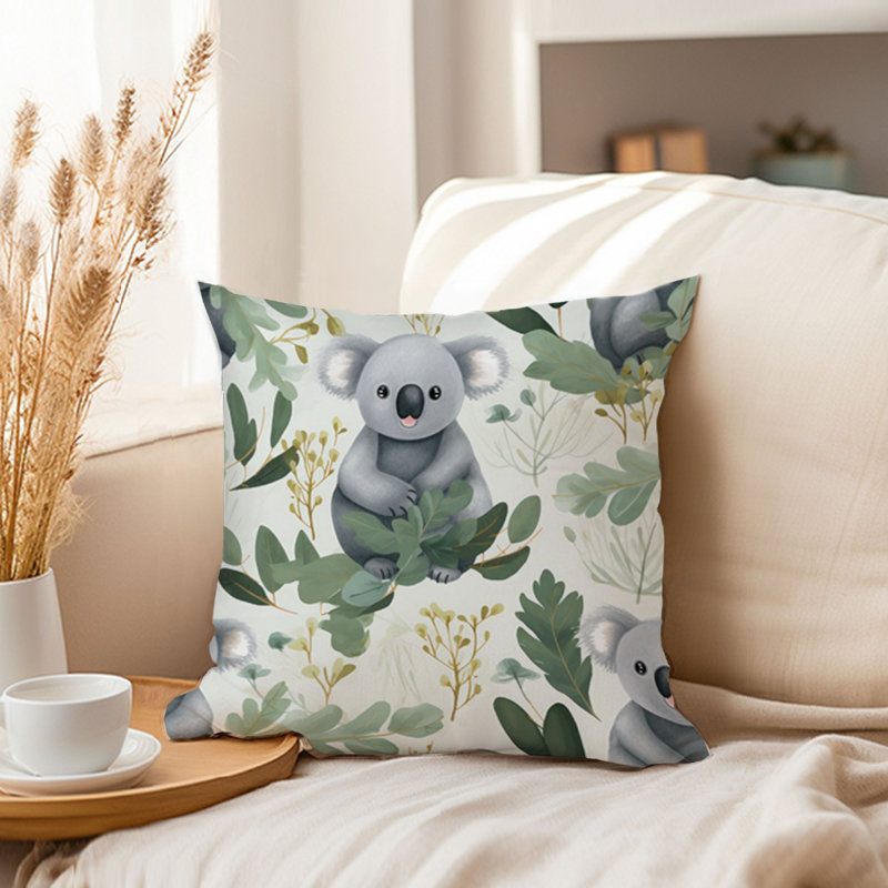 Housse de coussin Dreams III, Carré 18 po, Gris/vert, Imprimé animalier 9