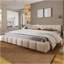 Elegant Beige Chenille Upholstered Bed With Checkerboard Design, Queen, Beige-133505112