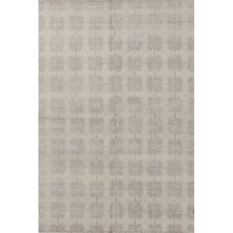 Tapis argenté et crème noué à la main de haute qualité