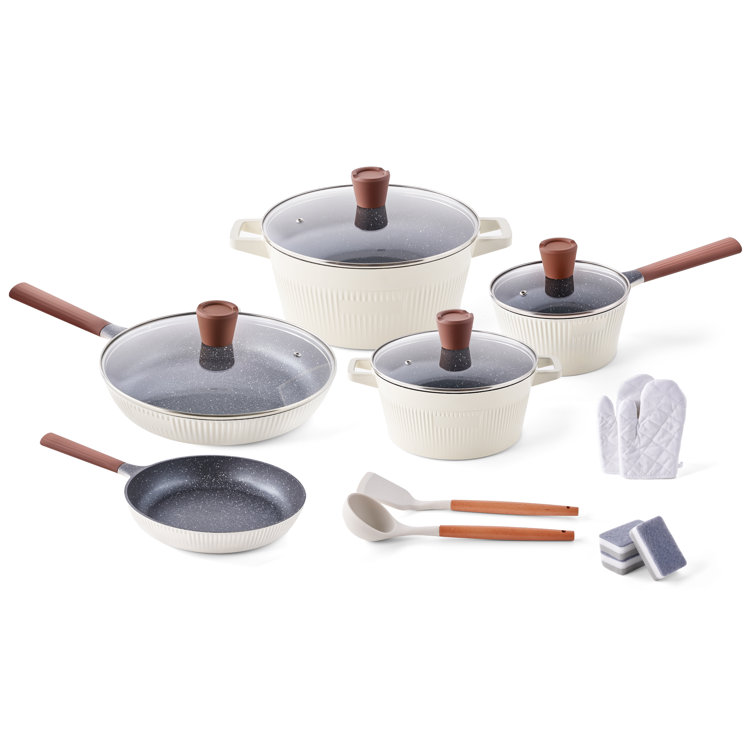 12 Pieces Kitchen Pots & Pans Set Nonstick Cookware Set Granite Coated with  Lids