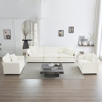 Ensemble de 3 canapés Modern, ensemble de canapé de salon, fauteuil d'appoint, causeuse et canapé à trois places avec accoudoirs ronds 3 pièces