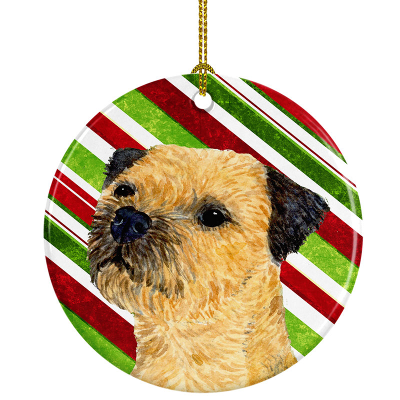 Ornement figurine suspendu en céramique de noël terrier de fêtes border