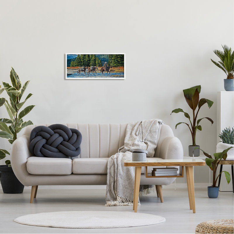 «Crossing River Cowboy Landscape» encadré sur bois par David Graham, peinture, H 10 po x l 24 po x P 1,5 po