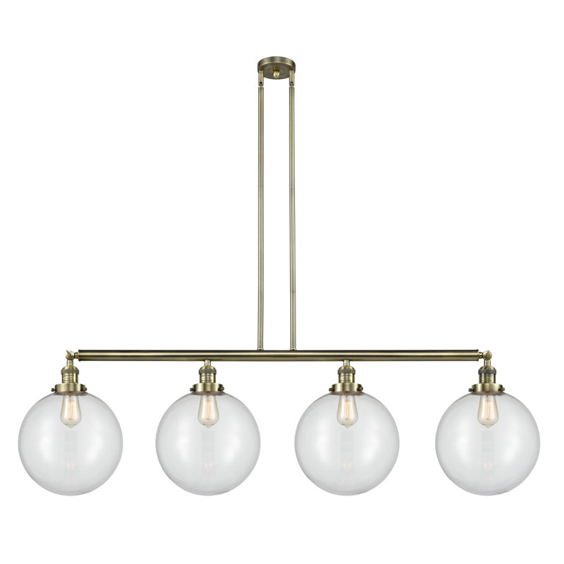 Luminaire sphère suspendu 4 lumières pour îlot de cuisine Berkshire, DEL, Nickel poli, Transparent