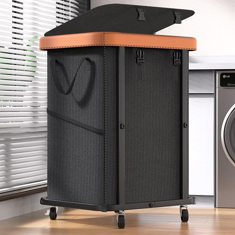 150L(40 Gal) Large Fashion Laundry Basket With Wheels, Leather P...