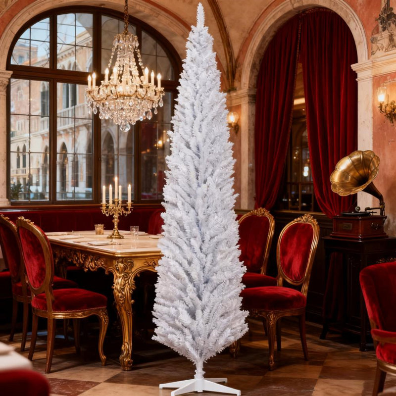 Arbre de Noël, arbre de Noël artificiel 8 pi avec branches réalistes et 618 pointes, base en plastique, Blanc, 8' H