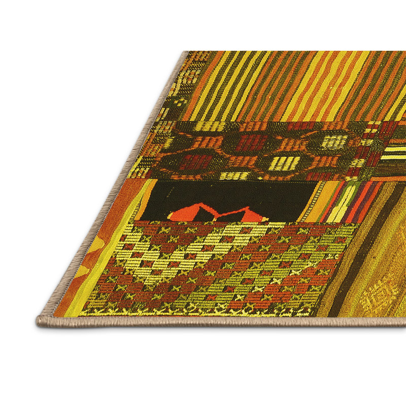 Tapis contemporains jaunes lavables à la machine 438, Tapis de couloir 2 pi x 5 pi