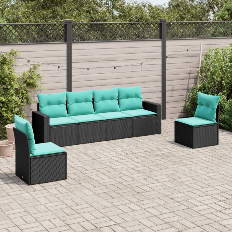  Ensemble de canapé de patio 6 pièces avec coussins en rotin de polyester noir