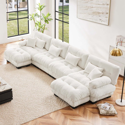 Canapé modulaire en U en forme de U avec repose-pieds mobile, canapé d'angle rembourré en velours moderne convertible et confortable avec accoudoirs cloutés, coussin de taille et coussins décoratifs