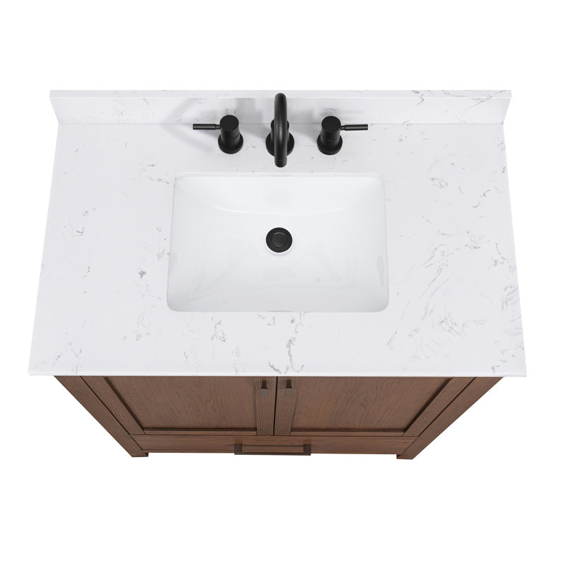 Modero 36" Single Bathroom Vanity with Top, Black, Mocha Oak, Cala White Marble