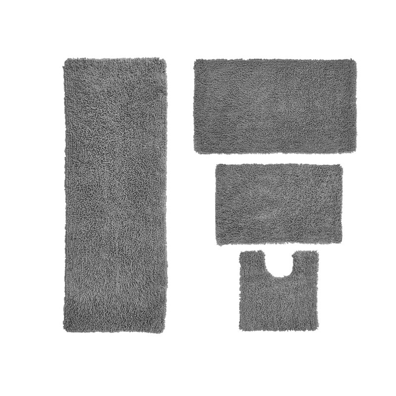 Tapis de bain 100% coton lavable à la machine Fantasia (ensemble de 4), Gris