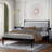 Full Size Wood Bed Frame With Fluffy Soft Headboard, Grey + Black Color, Solid Rubberwood Legs, High - Density Slats In Bedroom Placement-108778355