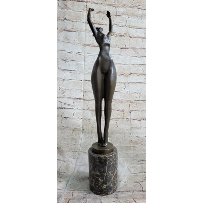Jontrell Hot Cast Bronze Curvy Figurative Sexy Girl Sculpture On Marble Base By Juno